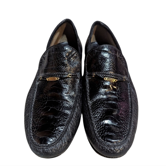 STEMAR Vintage Loafers Black Leather 10.5 Aligator Croc Made in Italy Old Money - Picture 2 of 10